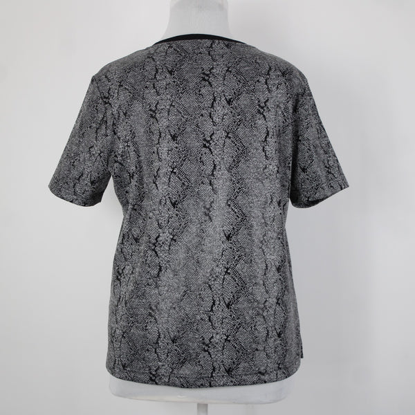 Chicos NEW $60 Jacquard Sz 3 Black White Reptile Knit Poly Rayon Spandex Top