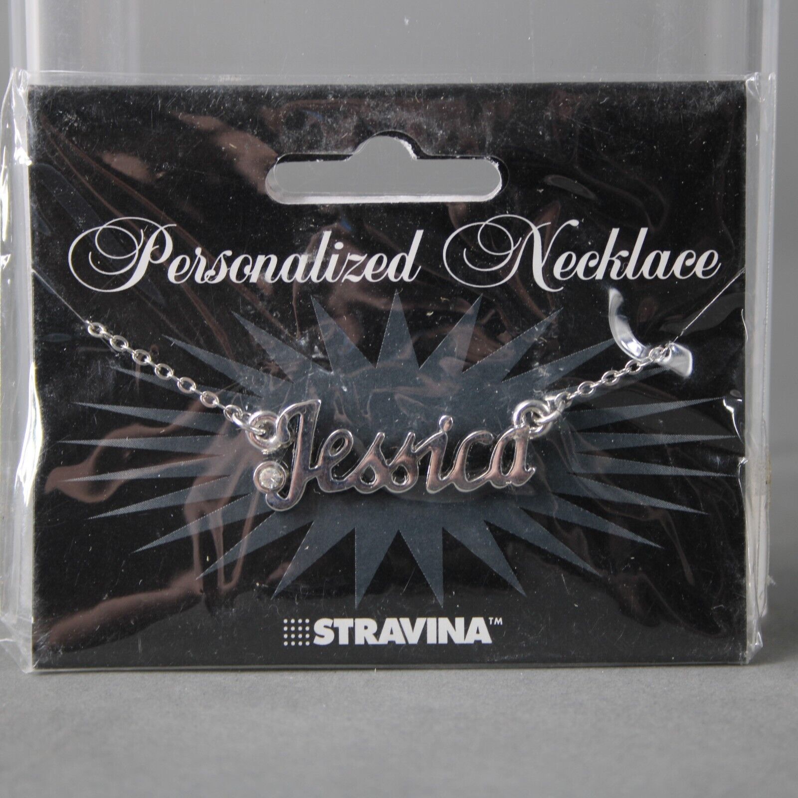 JESSICA NEW Name Silvertone Rhinestone 14.5" w 4.5" Multi Ring Ext Necklace