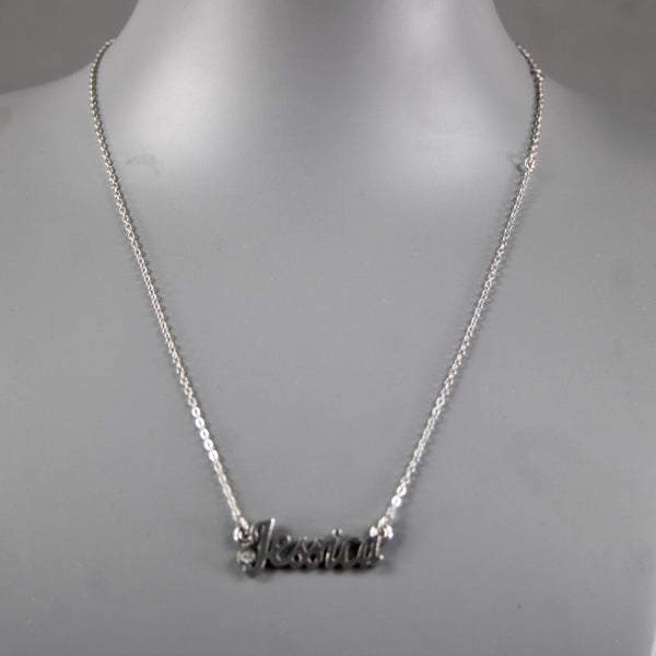 JESSICA NEW Name Silvertone Rhinestone 14.5" w 4.5" Multi Ring Ext Necklace