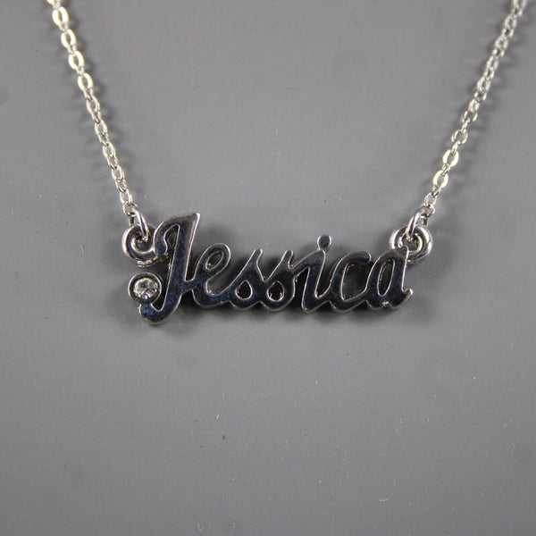 JESSICA NEW Name Silvertone Rhinestone 14.5" w 4.5" Multi Ring Ext Necklace