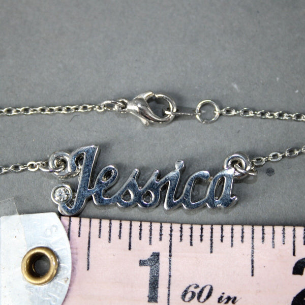 JESSICA NEW Name Silvertone Rhinestone 14.5" w 4.5" Multi Ring Ext Necklace
