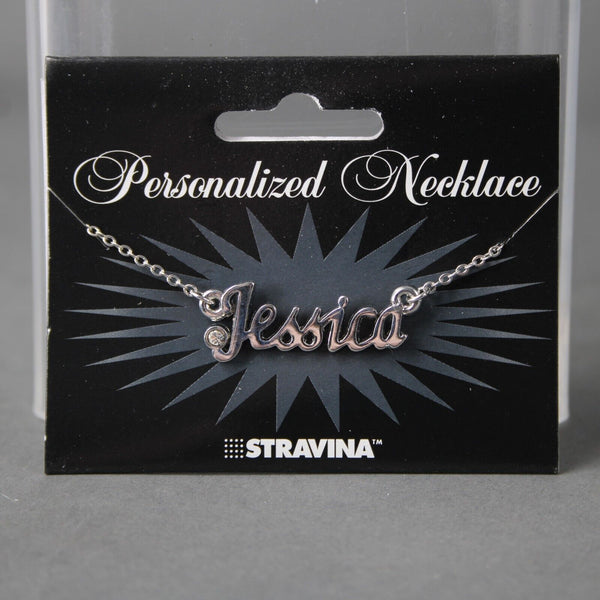JESSICA NEW Name Silvertone Rhinestone 14.5" w 4.5" Multi Ring Ext Necklace