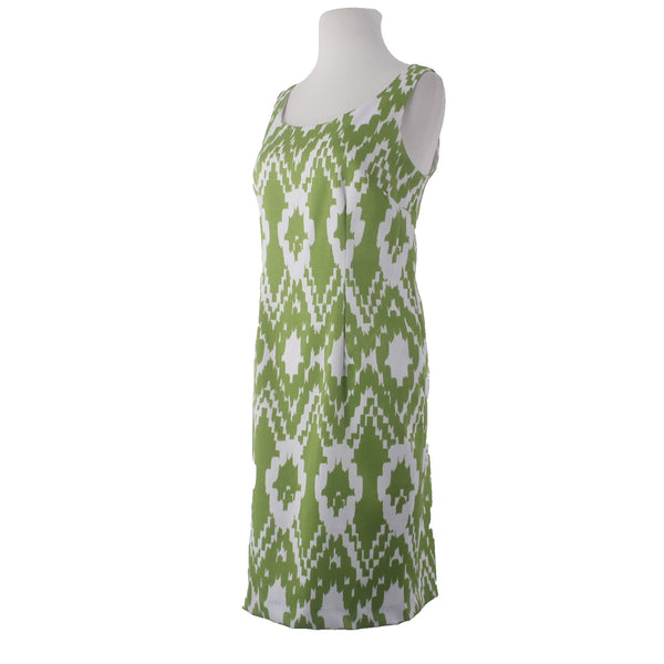 Jessica Howard Dress Sz 10 Green White Lined Sleeveless Polyester Spandex Dress
