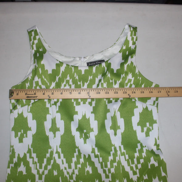Jessica Howard Dress Sz 10 Green White Lined Sleeveless Polyester Spandex Dress