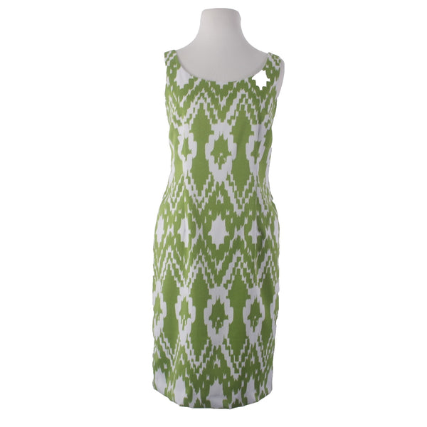 Jessica Howard Dress Sz 10 Green White Lined Sleeveless Polyester Spandex Dress