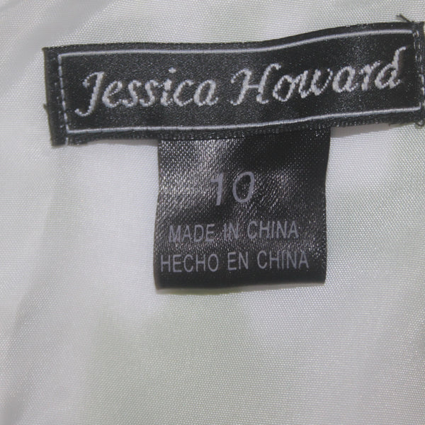Jessica Howard Dress Sz 10 Green White Lined Sleeveless Polyester Spandex Dress