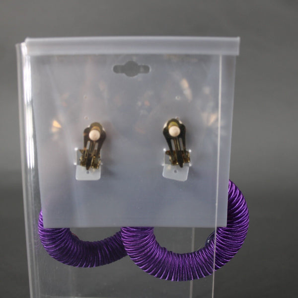 Fran Of Palm Springs 70's Purple Multi Rhinestones 3.5" Huggie Clip On Earrings