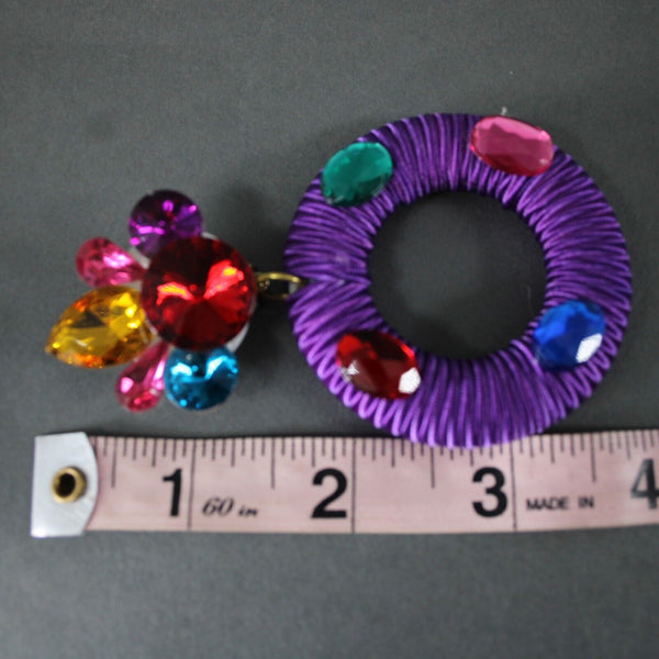 Fran Of Palm Springs 70's Purple Multi Rhinestones 3.5" Huggie Clip On Earrings
