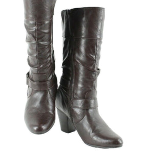 White Mountain 9.5M Brown Slouch High Heel Vegan Faux Leather Boot