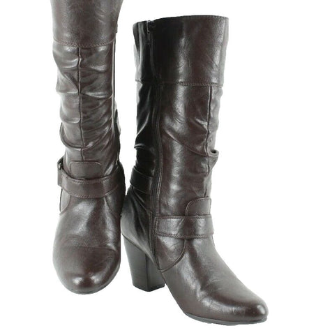 White Mountain 9.5M Brown Slouch High Heel Vegan Faux Leather Boot
