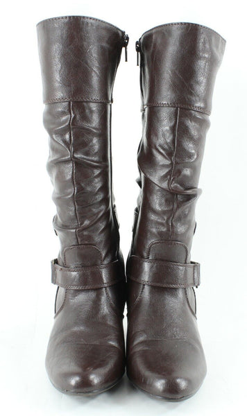 White Mountain 9.5M Brown Slouch High Heel Vegan Faux Leather Boot