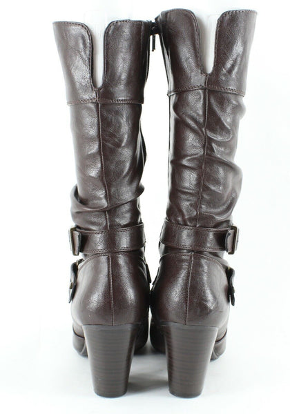 White Mountain 9.5M Brown Slouch High Heel Vegan Faux Leather Boot