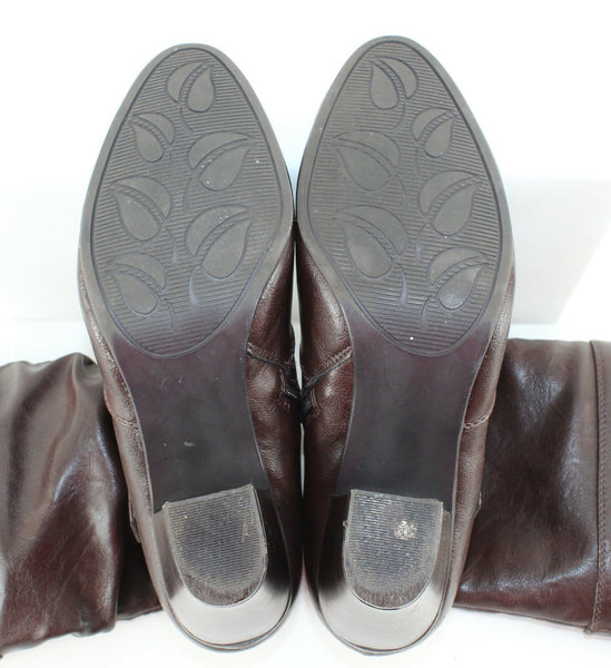White Mountain 9.5M Brown Slouch High Heel Vegan Faux Leather Boot