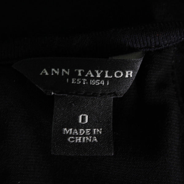 Ann Taylor Sz 0 Black Back Tie Halter Arm Ruffles Rayon Poly Spandex Knit Dress