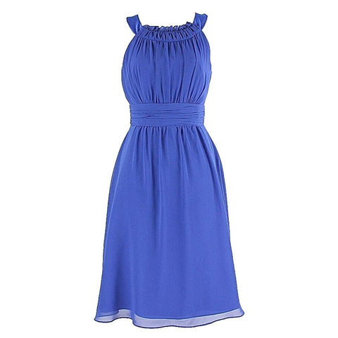 Alfred Angelo Sz 4 Royal Blue Gathered Neck & Waist Sheer Poly Cotton Dress