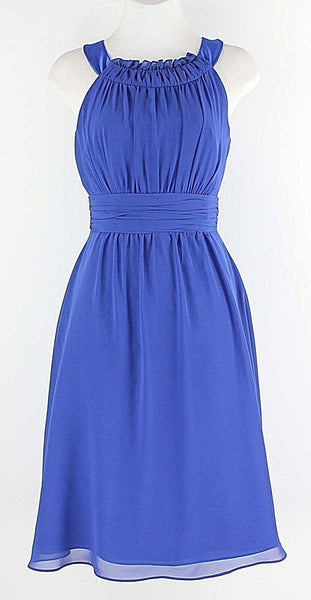 Alfred Angelo Sz 4 Royal Blue Gathered Neck & Waist Sheer Poly Cotton Dress