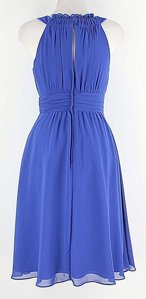 Alfred Angelo Sz 4 Royal Blue Gathered Neck & Waist Sheer Poly Cotton Dress