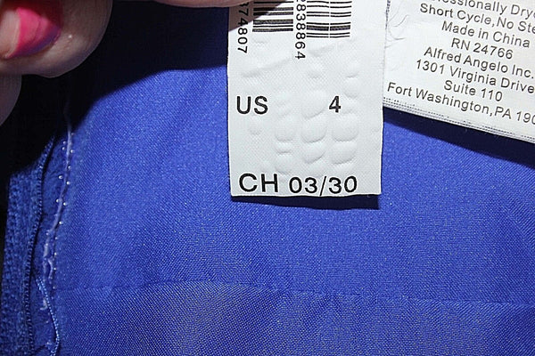 Alfred Angelo Sz 4 Royal Blue Gathered Neck & Waist Sheer Poly Cotton Dress