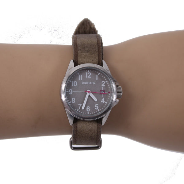 Dakota Watch Brown Silver Tone Round Adjustable Genuine Leather Wrist Watch