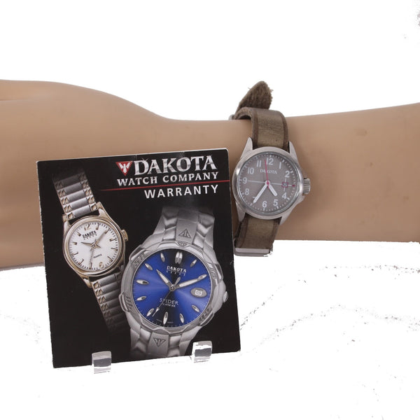 Dakota Watch Brown Silver Tone Round Adjustable Genuine Leather Wrist Watch