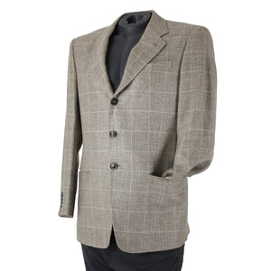 Saks Fifth Avenue Sz 40 Light Brown White Lined Three Button Wool Linen Jacket