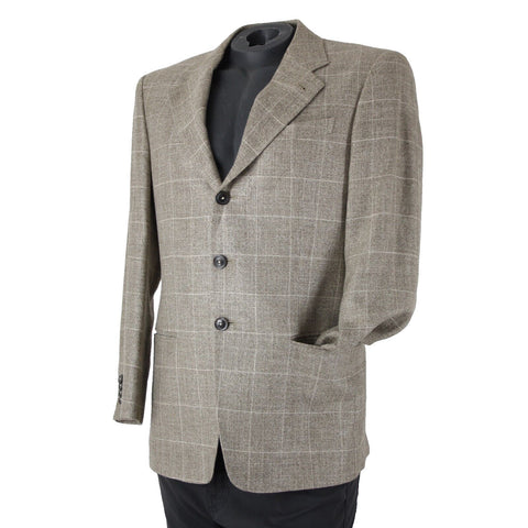 Saks Fifth Avenue Sz 40 Light Brown White Lined Three Button Wool Linen Jacket