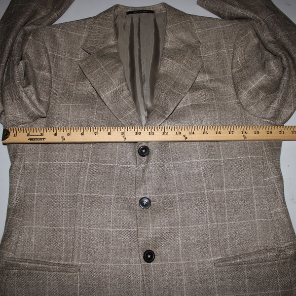 Saks Fifth Avenue Sz 40 Light Brown White Lined Three Button Wool Linen Jacket