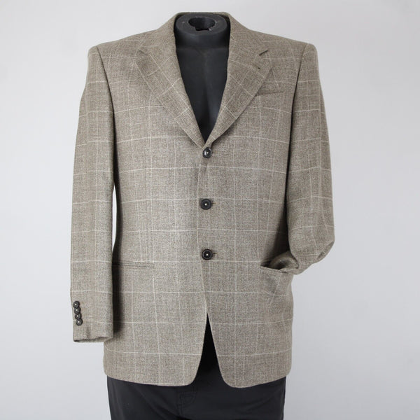 Saks Fifth Avenue Sz 40 Light Brown White Lined Three Button Wool Linen Jacket