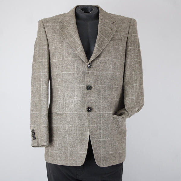 Saks Fifth Avenue Sz 40 Light Brown White Lined Three Button Wool Linen Jacket