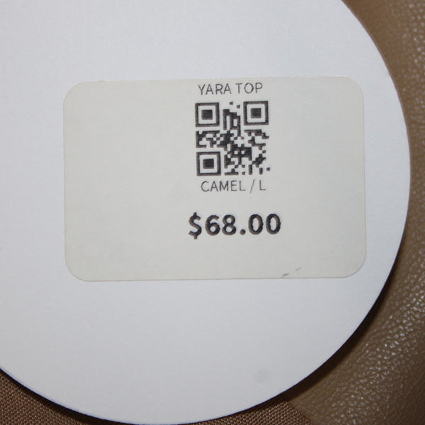 The Closet Top NEW $68 Camel Tan Crop Faux Leather Alginate Rayon Top