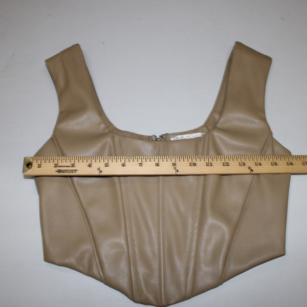 The Closet Top NEW $68 Camel Tan Crop Faux Leather Alginate Rayon Top