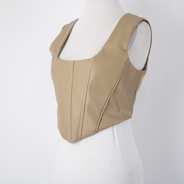 The Closet Top NEW $68 Camel Tan Crop Faux Leather Alginate Rayon Top