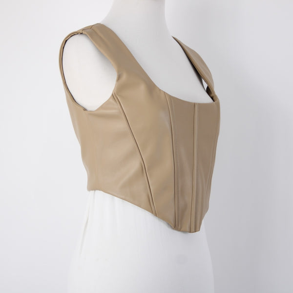 The Closet Top NEW $68 Camel Tan Crop Faux Leather Alginate Rayon Top