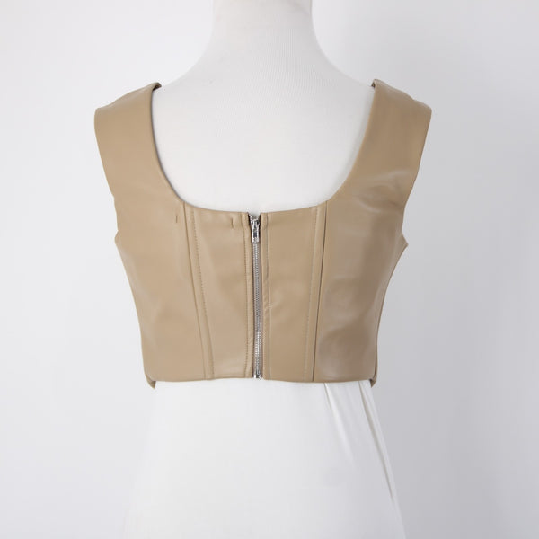The Closet Top NEW $68 Camel Tan Crop Faux Leather Alginate Rayon Top
