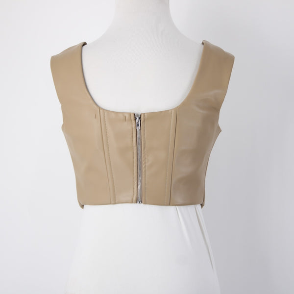 The Closet Top NEW $68 Camel Tan Crop Faux Leather Alginate Rayon Top