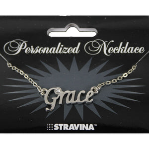 GRACE Name Silvertone Rhinestone 14.5" w 4.5" Multi Ring Ext Necklace