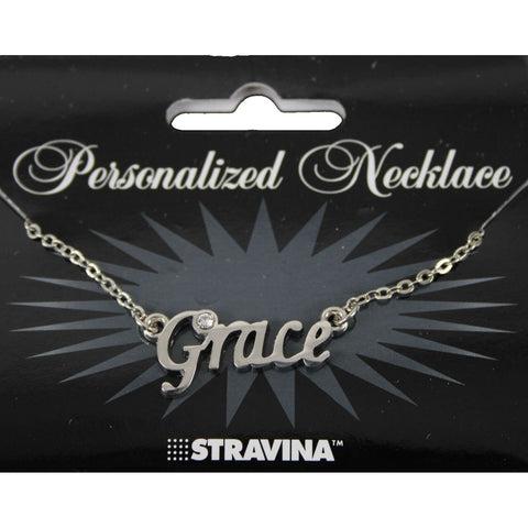 GRACE Name Silvertone Rhinestone 14.5" w 4.5" Multi Ring Ext Necklace