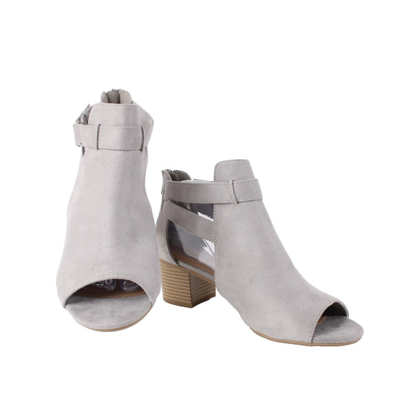 City Classified Heeled Booties Sz 10 Gray Buckled Peep Toe Man Made 2" Bootie