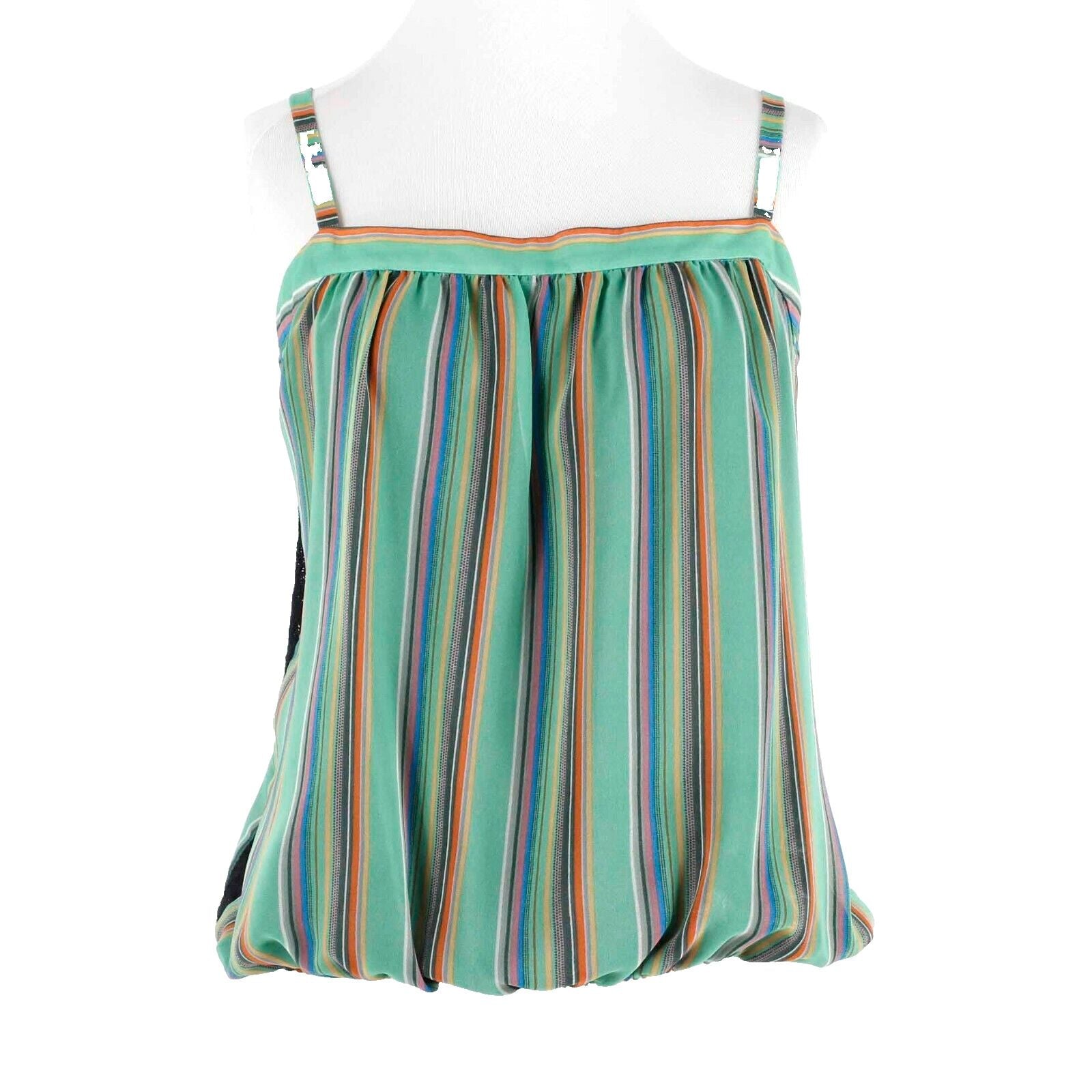 Rachel Roy Sz XL Green Multi Striped Lined Lace Side Panels Poly Cotton Top
