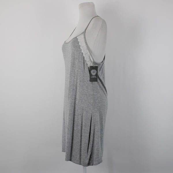 Vince Camuto NEW$48 Stella Chemise Sz L Heather Grey White Rayon Spandex Nightie
