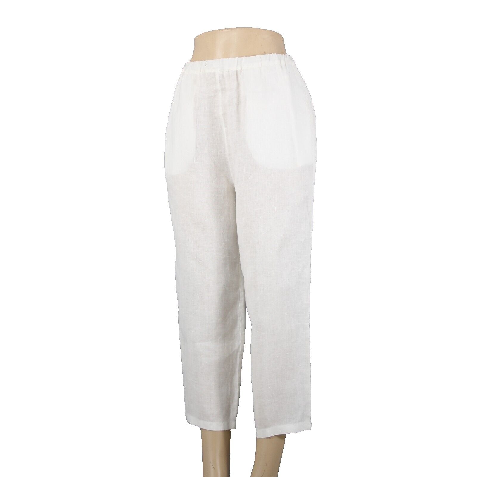 Malcolm Co Sz 6 x 23 White Elastic Waist Wide Leg Linen? Capri Pant