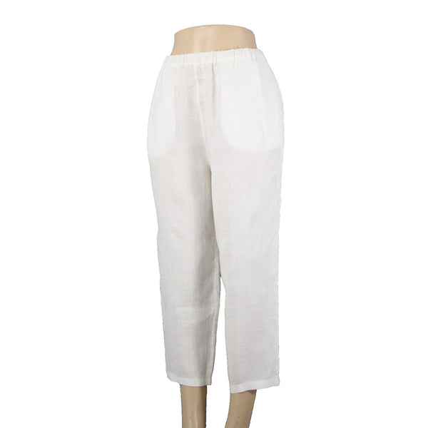 Malcolm Co Sz 6 x 23 White Elastic Waist Wide Leg Linen? Capri Pant