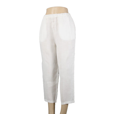 Malcolm Co Sz 6 x 23 White Elastic Waist Wide Leg Linen? Capri Pant