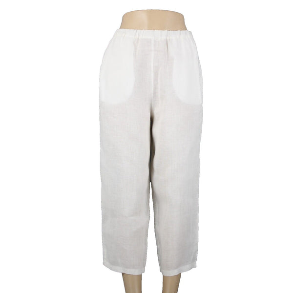 Malcolm Co Sz 6 x 23 White Elastic Waist Wide Leg Linen? Capri Pant