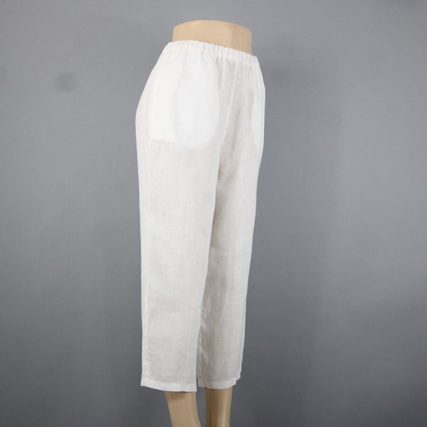 Malcolm Co Sz 6 x 23 White Elastic Waist Wide Leg Linen? Capri Pant