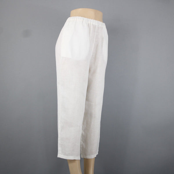 Malcolm Co Sz 6 x 23 White Elastic Waist Wide Leg Linen? Capri Pant