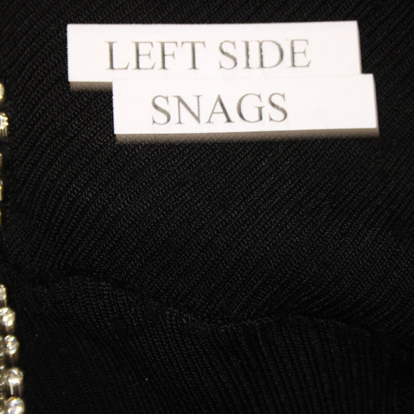 Cache Sz S Black Silver Rhinestones V Neck Ribbed Rayon Spandex AS IS Top