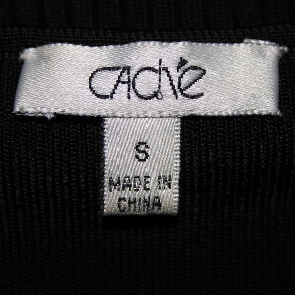 Cache Sz S Black Silver Rhinestones V Neck Ribbed Rayon Spandex AS IS Top