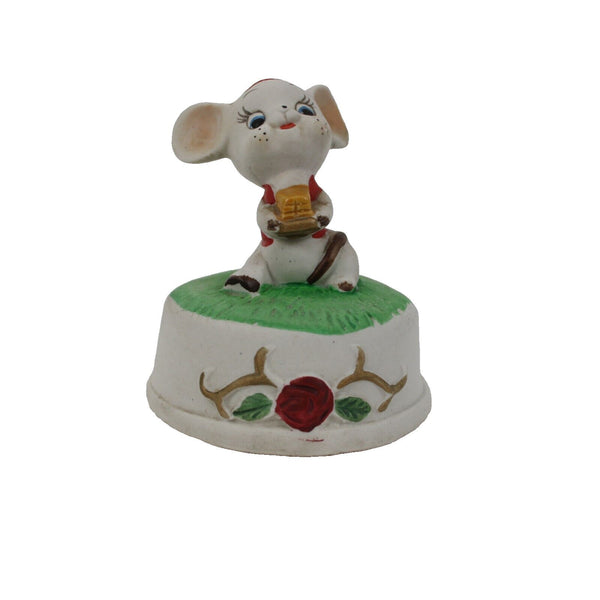 Whimsical Mouse Multi Color Pottery 4.5" Musical Box Figurine