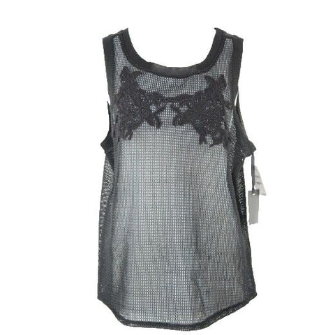 Trouve NEW $68 Sz L Black Sheer Net Embroidered Applique Polyester Top